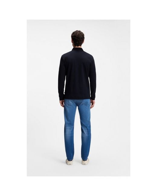 Boss Blue Long-Sleeved Polo Shirt for men