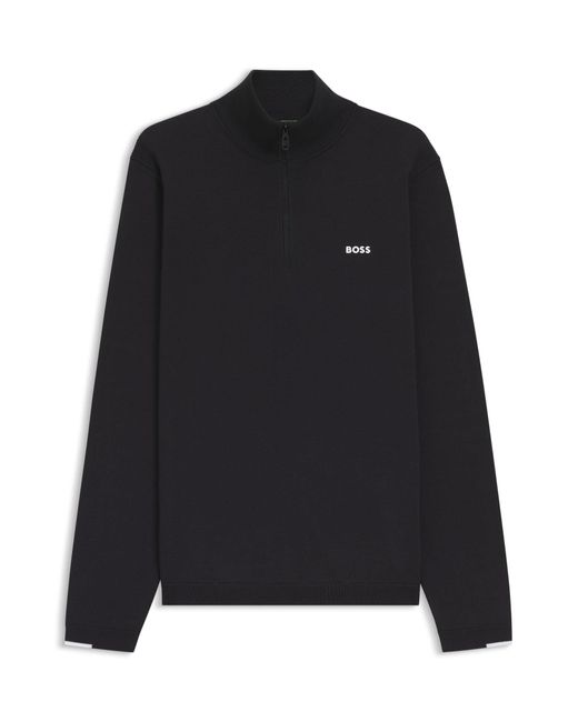 Boss Katoenen Trui Met Ritskraag En Logoprint in het Black voor heren