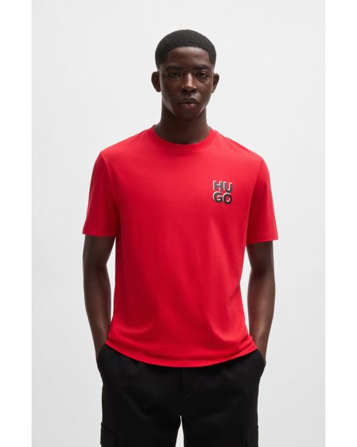 HUGO Red Cotton-jersey T-shirt With Stacked Logo Print for men