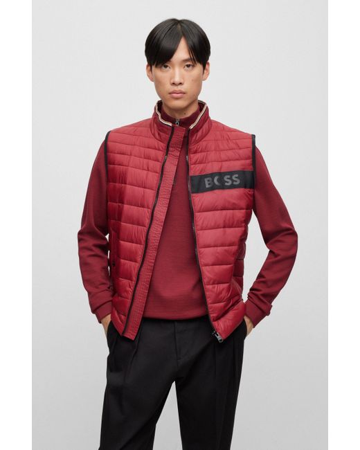 Boss Red Water-repellent Padded Gilet With 3d Logo Tape for men
