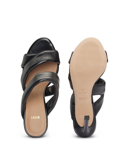 Boss Black Open-toe Mules In Nappa Leather With Padded Straps