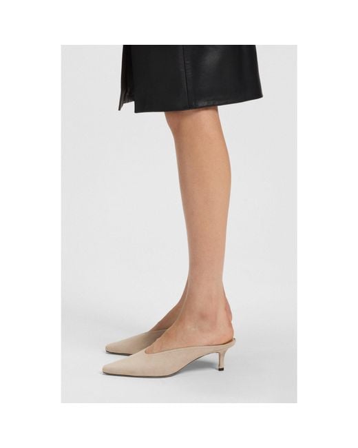 Boss Natural Suede Mules With Kitten Heel And Double B Monogram