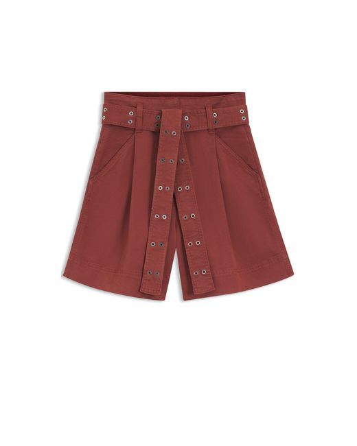 Boss Red Stretch-Cotton Shorts With Eyelet Belt