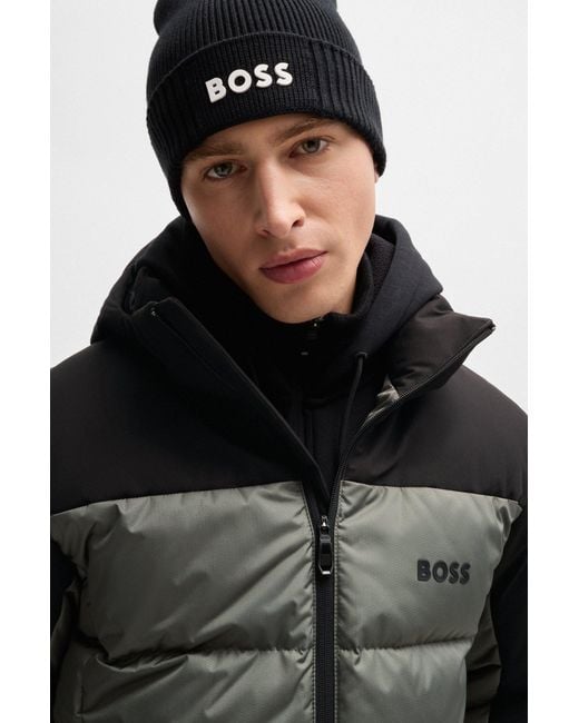 Boss Black Water-repellent Down Jacket With Detachable Hood for men