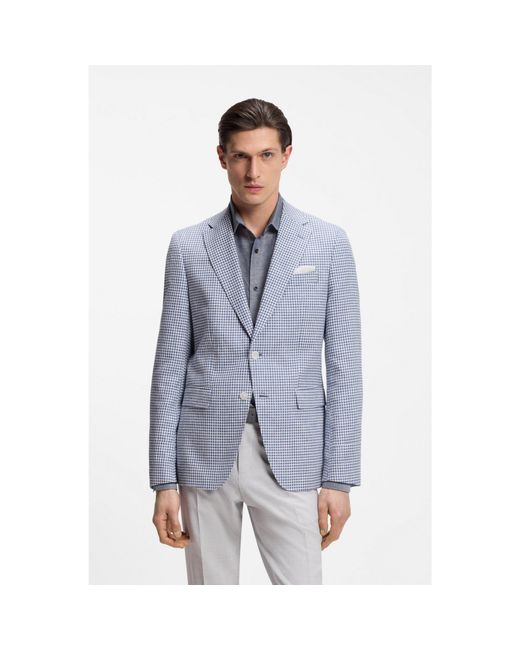 Boss Blue Slim-Fit Blazer With Pepita Houndstooth Pattern for men