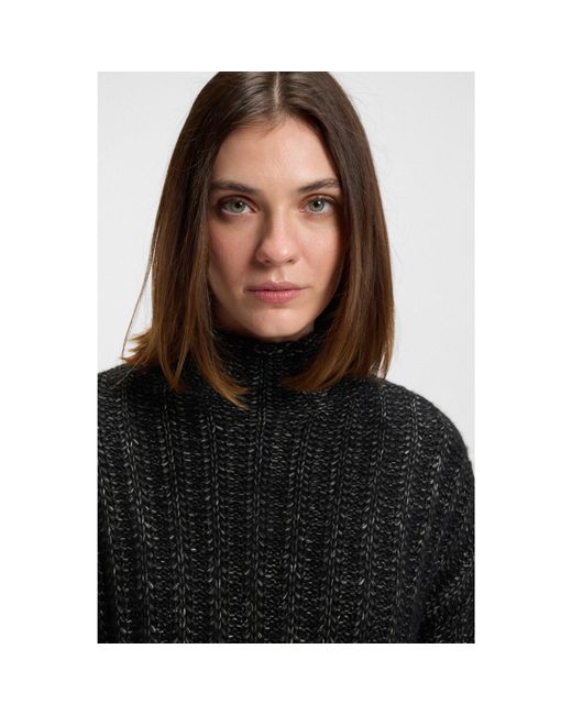 HUGO Black Knitted Sweater With Ribbed Structure