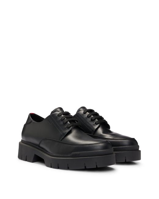 Chaussures derby en cuir avec semelle extérieure épaisse en gomme HUGO pour homme en coloris Black