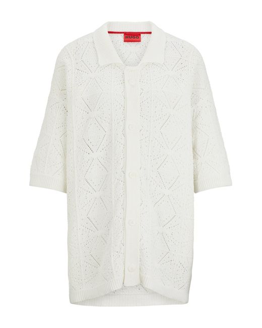 HUGO White Relaxed-fit Short-sleeved Cardigan In Crochet Cotton for men