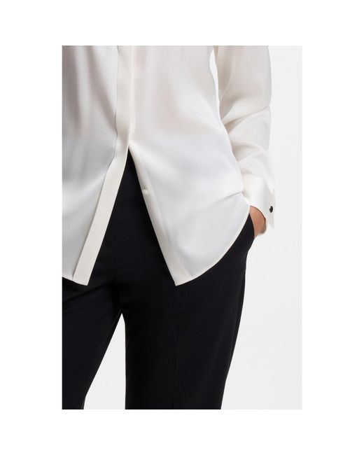 Boss White Collarless Regular-Fit Blouse