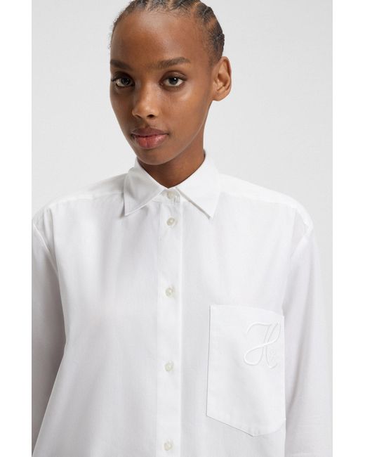 HUGO Oversized-Fit Blouse Met Logostiksel in het White
