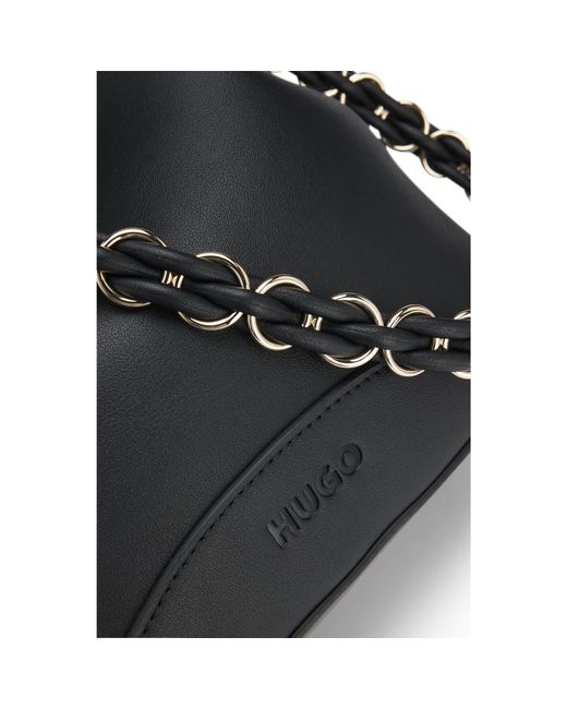 HUGO Black Faux-Leather Bucket Bag With Two Straps