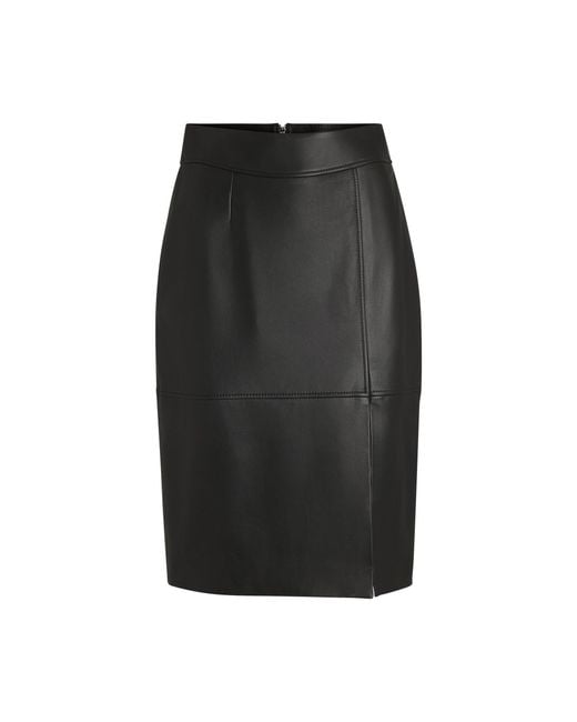 Boss Black Slim-fit Pencil Skirt In Grained Leather