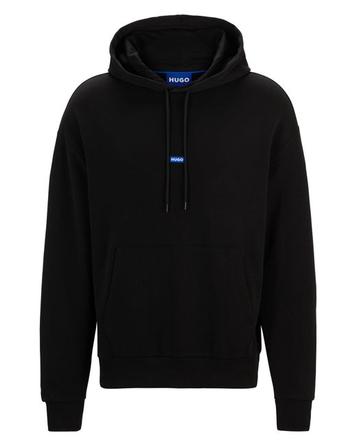 HUGO Cotton-terry Hoodie With Blue Logo Label for men