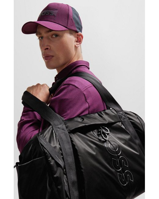 Boss Black Coated-velour Holdall With Outline Logo And Adjustable Strap for men