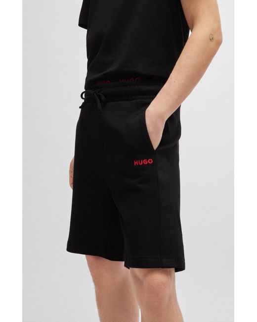HUGO Black Cotton-terry Shorts With Logo Tape Side Seams for men
