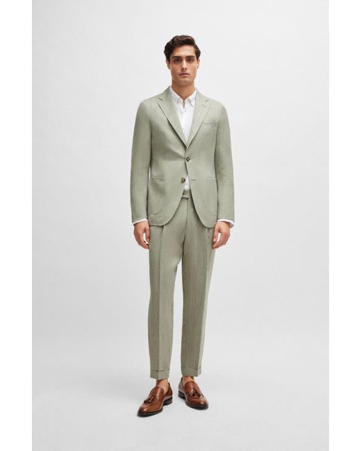 Boss Green Slim-fit Blazer In Herringbone Linen And Silk for men