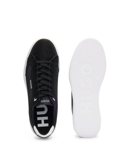 HUGO Black Faux-leather Lace-up Trainers With Logo Detail for men