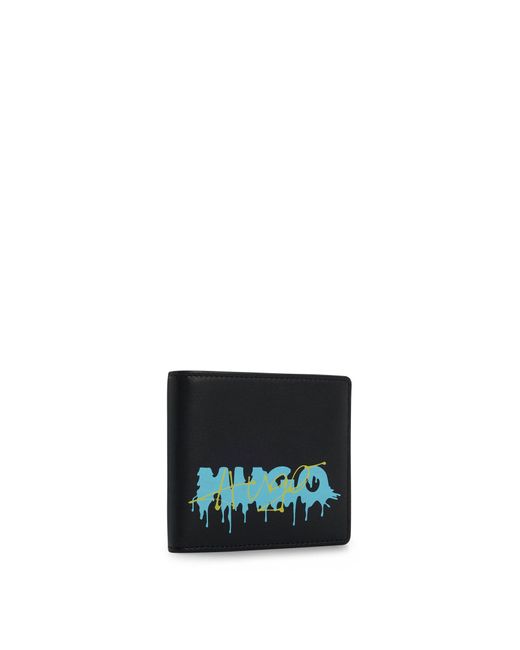 HUGO Black Leather Billfold Wallet With Double Logo for men