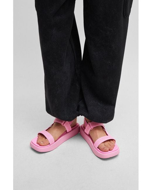 HUGO Pink Stacked-logo Sandals With Branded Straps
