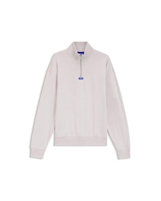 HUGO White Cotton-Terry Sweatshirt With Zip Collar for men