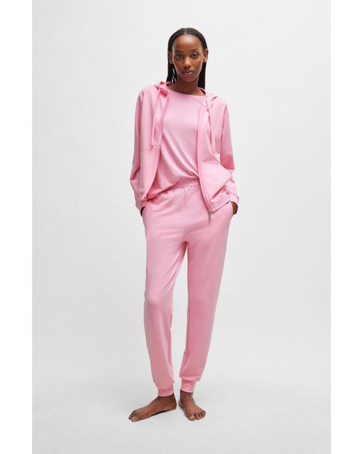 HUGO Pink Kapuzenjacke aus Baumwoll-Mix mit Reißverschluss und Logo-Bund