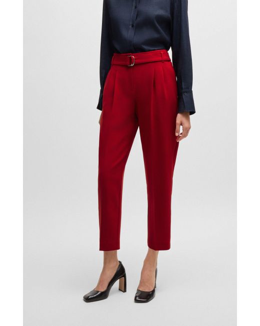 Boss Red Regular-fit Cropped Trousers In Crease-resistant Crepe