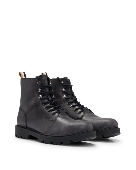 Boss Black Half Boots In Pull-up Leather With Emed Logo for men