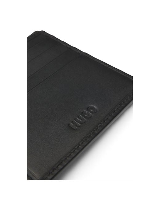 HUGO Black Leather Billfold Wallet With Stacked Logo for men