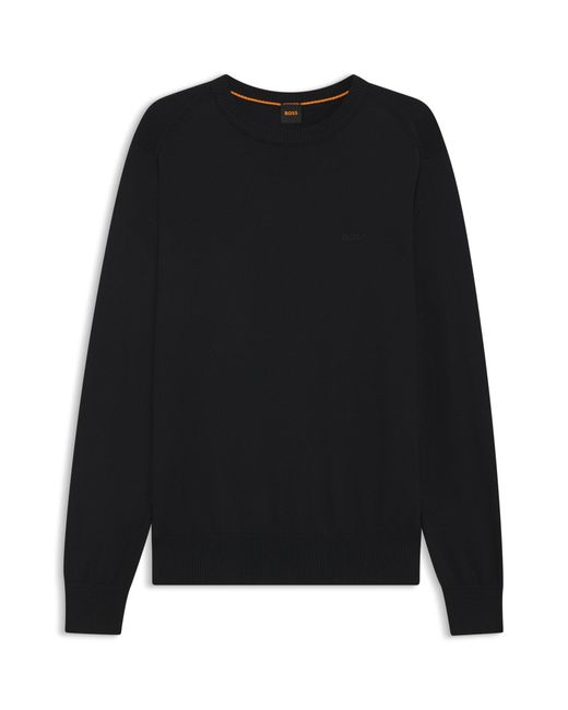 Boss Pullover Aus Gestrickter Baumwolle Mit Logo-Stickerei in Black für Herren