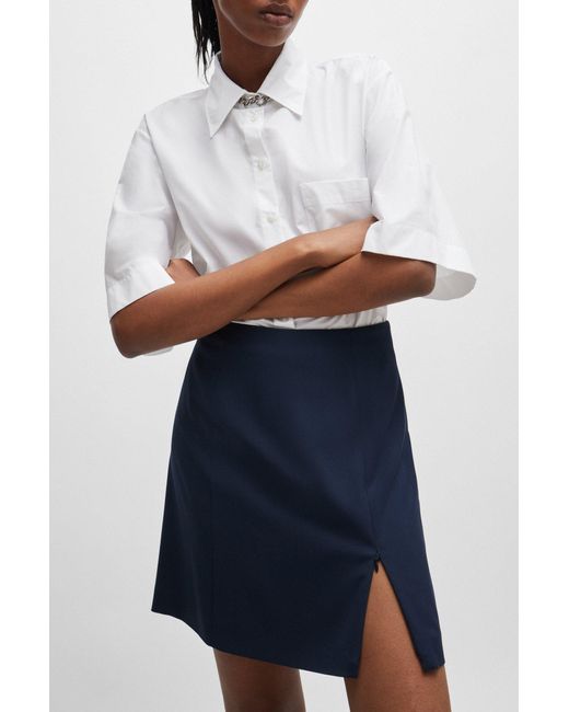 HUGO Blue A-line Mini Skirt With Zipped Slit Detail