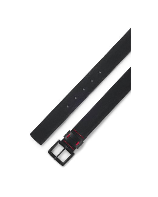 HUGO Black Italian-Leather Belt With-Stitched Keeper for men