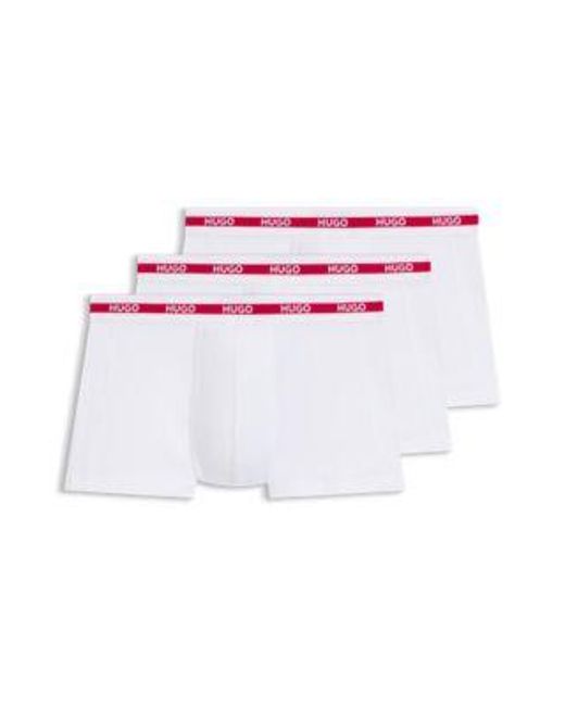 Lot de trois boxers courts en coton stretch avec taille logotée HUGO pour homme en coloris White