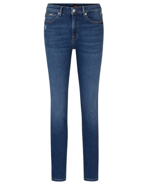 Boss Blue Stretch-denim Jeans With Abrasions