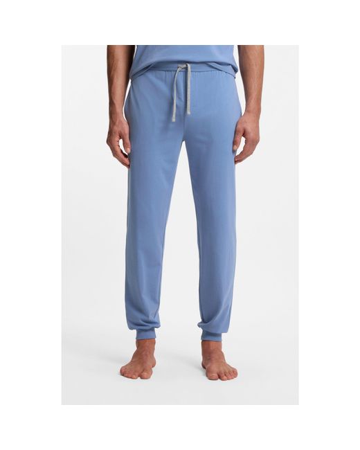 Boss Blue Stretch-Cotton Tracksuit Bottoms With Embroidered Logo for men