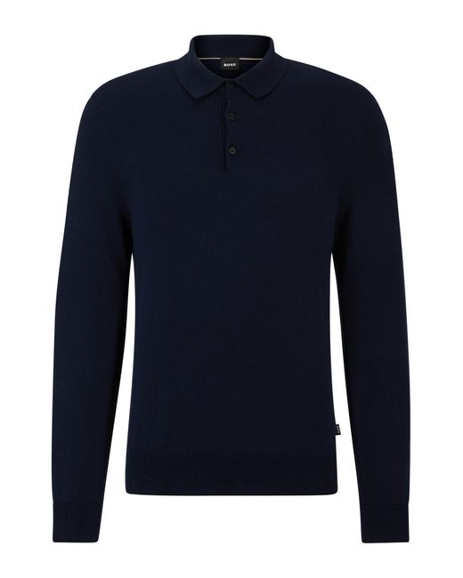 Boss Blue Cotton-jersey Regular-fit Sweater With Polo Collar for men