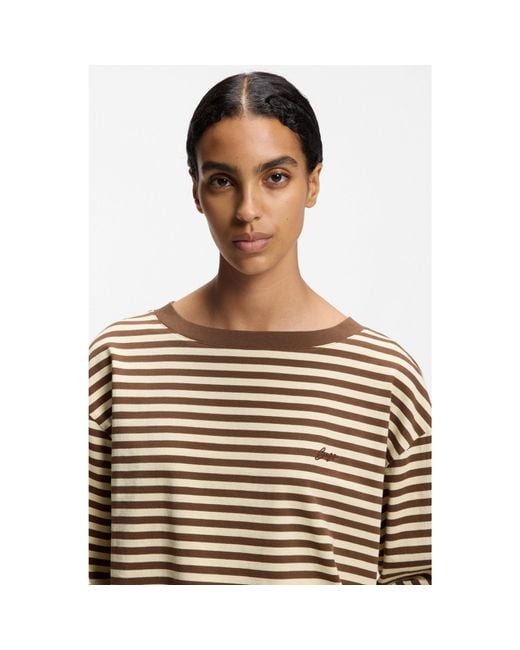 Boss Natural Relaxed-Fit Striped Top