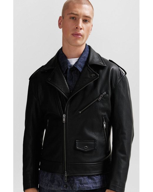 Boss Black Regular-fit Jacket In Buffalo Leather With Branded Snaps for men