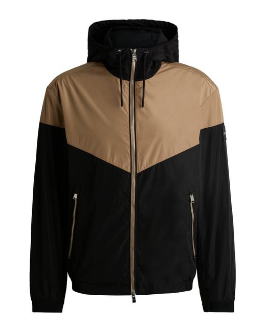 Boss Black Water-repellent Jacket In Mixed Materials With Mesh Lining for men