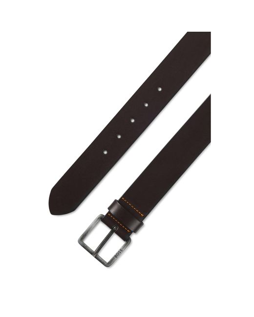 Boss Black Leather Belt With Logo Buckle for men