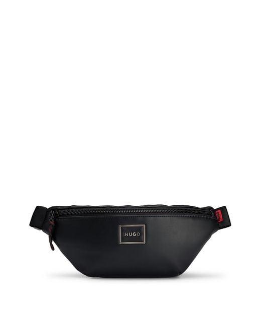 HUGO Black Faux-leather Belt Bag With Framed Logo for men