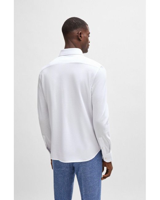Boss White Casual-fit Long-sleeved Shirt In Cotton Jersey for men
