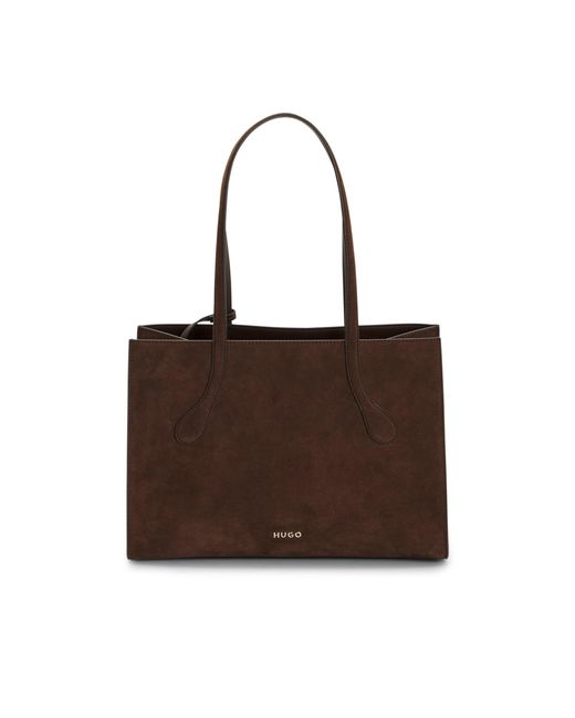 HUGO Brown Dual-Material Faux-Leather Tote With Metal Logo