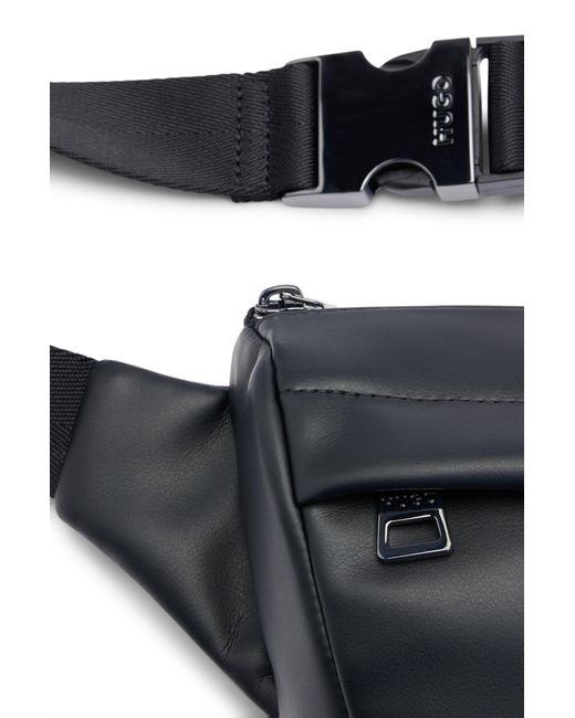 HUGO Gray Faux-leather Belt Bag With Stacked Logo for men