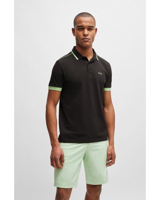Boss Poloshirt aus Baumwoll-Piqué mit kontrastfarbenen Streifen und Logo in Black für Herren
