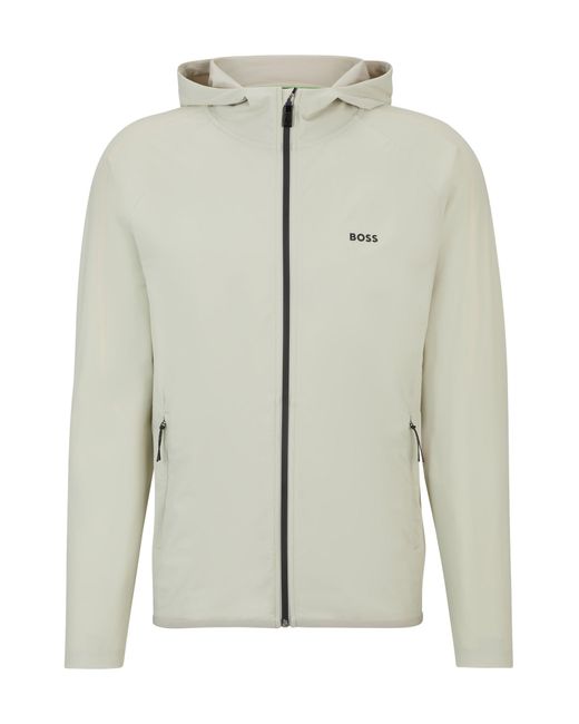 Boss Natural Zip-up Hoodie With Decorative Reflective Details for men
