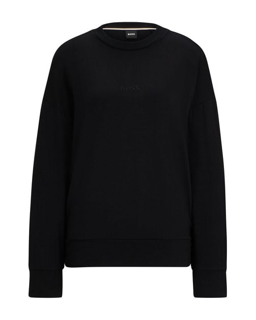 Boss Black Stretch-terry Regular-fit Sweatshirt With Embroidered Logo