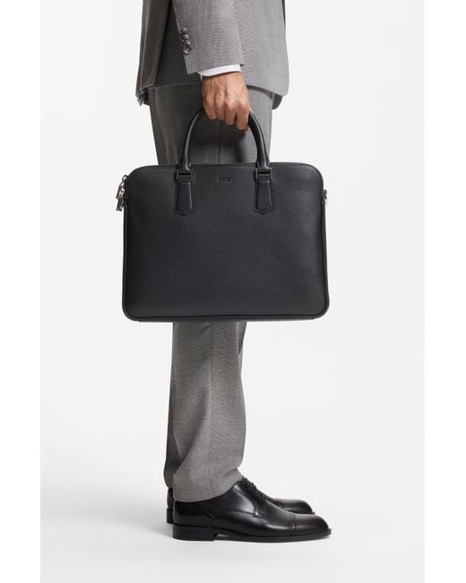 Boss Slanke Aktetas Van Italiaans Leer Met Reliëflogo in het Black voor heren