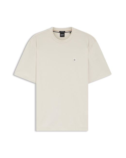 T-Shirt En Coton Mercerisé Avec Monogramme Double B Boss pour homme en coloris White