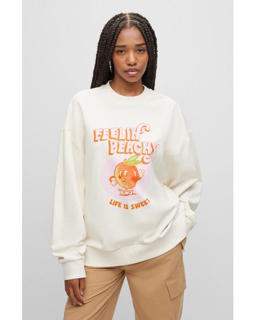 HUGO White Cotton-terry Sweatshirt With Seasonal Graphic Print