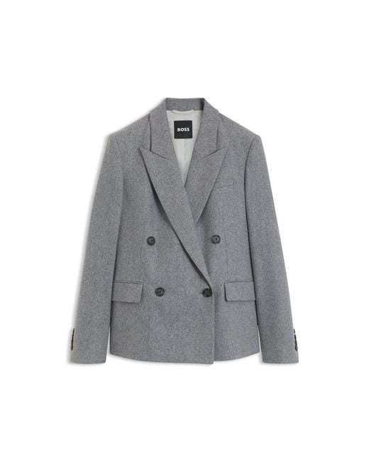 Boss Gray Double-Breasted Regular-Fit Blazer
